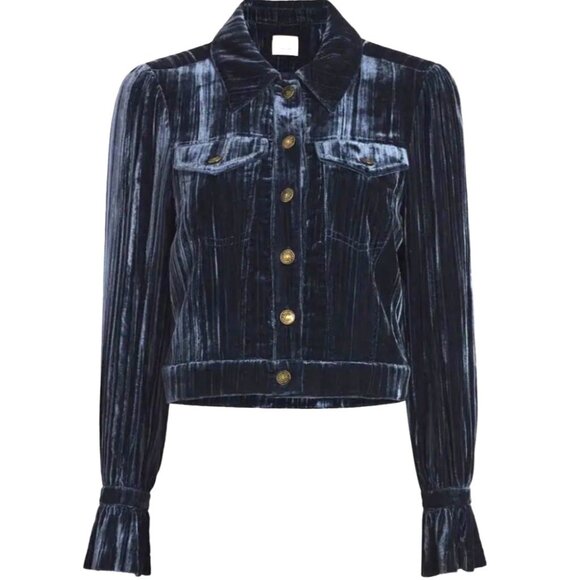 Cinq à Sept Dillon Cropped Crushed Velvet Jacket – Slate Gray Blue XS NEW - Picture 2 of 16